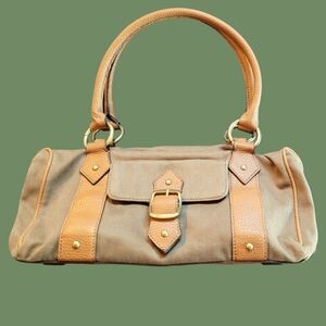 VINTAGE Y2K NINE WEST CANVAS HAND BAG W/PUC TRIM ~ EXCELLENT CONDITION